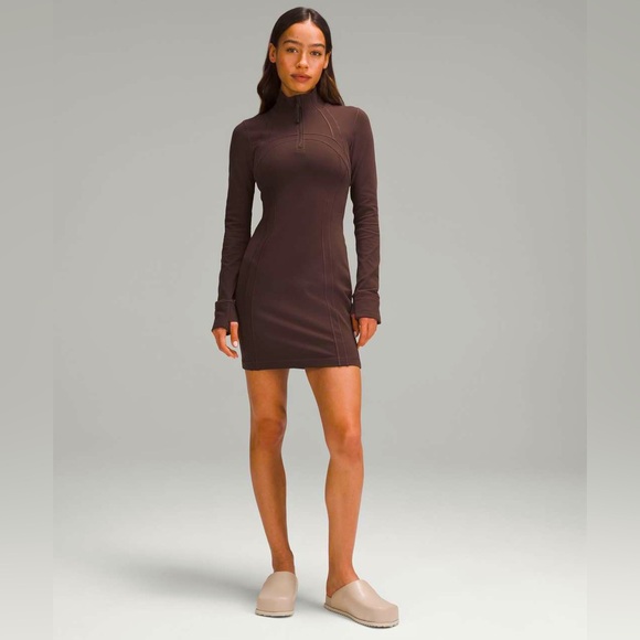 Lululemon•Define Long-Sleeve Dress *Luon Zip Front Contour•BNWT•Brown Sz 4 - Picture 7 of 9